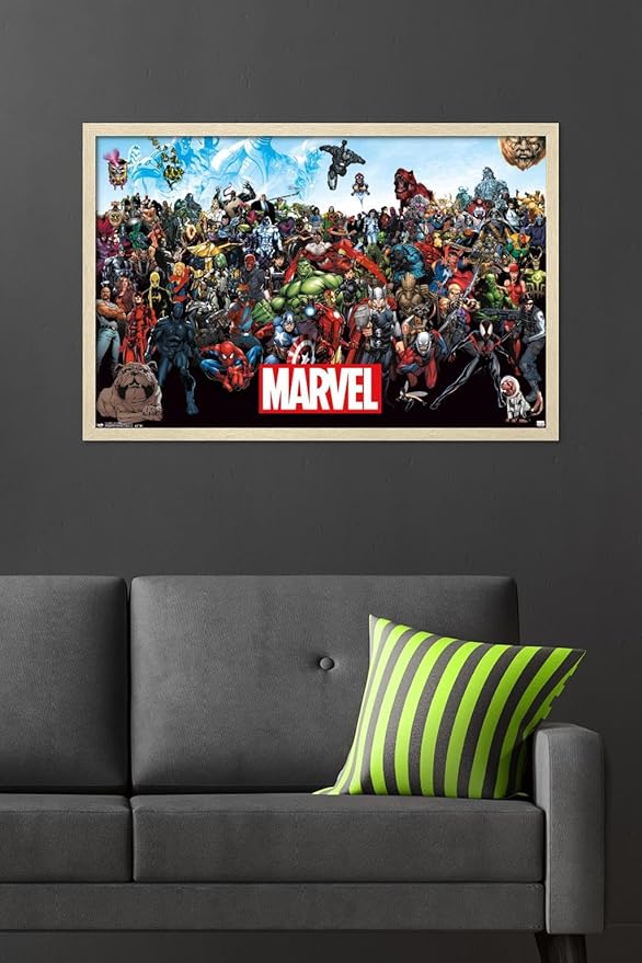 Marvel Comics The Marvel Lineup Wall Poster, 34L" x 22.4W", Blonde Framed Version