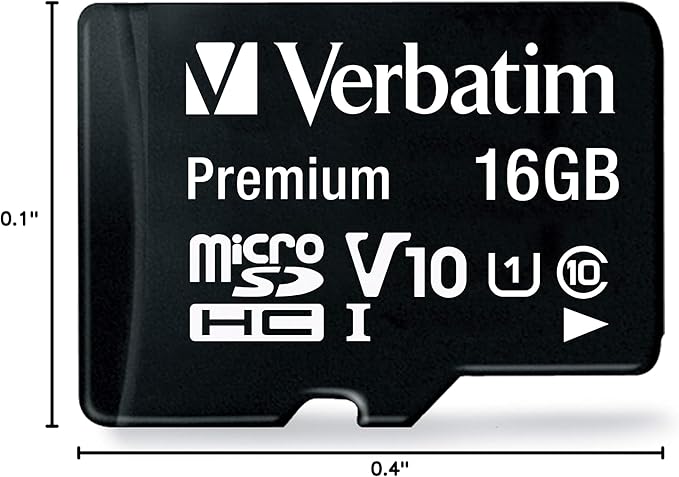 Verbatim 16GB Premium microSDHC Memory Card with Adapter UHS-I V10 Class 10 supports Full HD (1080p) U1 speed rated Up to 80MB/s read speed