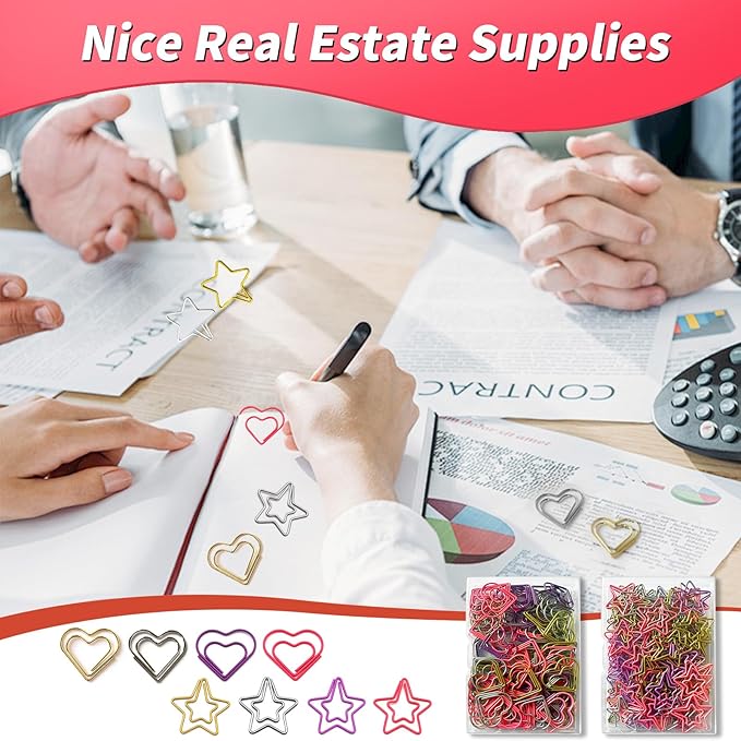 Hesena 200 Pcs Cute Paper Clips Set, 100 Pcs Heart & 100 Pcs Star Shaped Shape Paper Clipss, for Office and Home (Heart Shape+Star Shape)