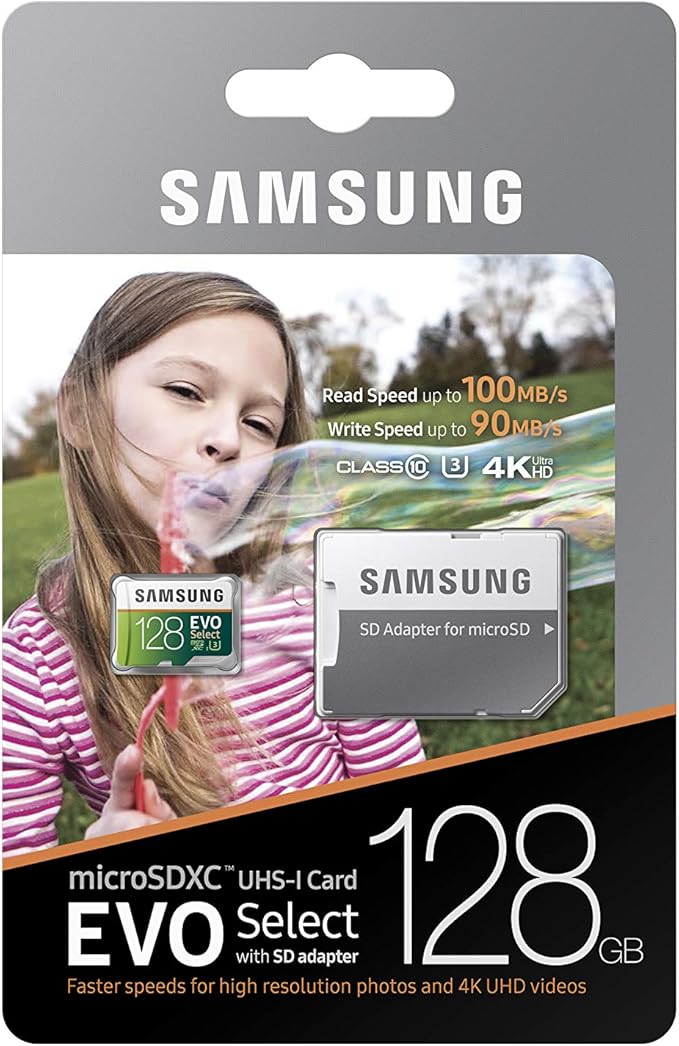 SAMSUNG (MB-ME128GA/AM) 128GB 100MB/s (U3) MicroSDXC EVO Select Memory Card with Full-Size Adapter