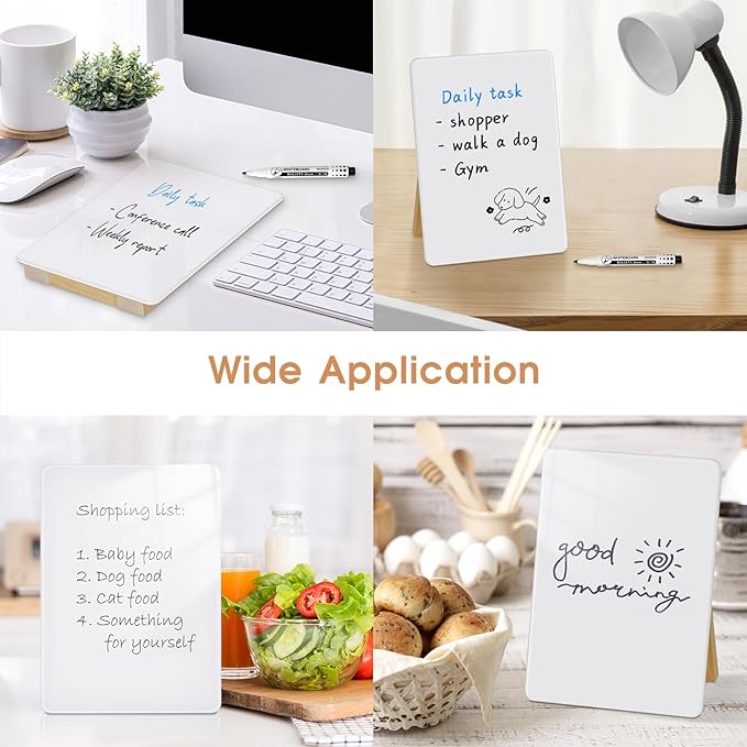 Desktop Glass Dry Erase Board, Small Glass Whiteboard with Adjustable Wood Stand - Reusable Desk Notepad 11" x 8.2" for Home Office