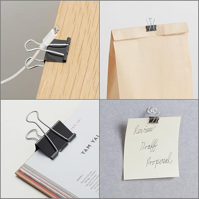 Staples Binder Paper Clips, 5/8 Inch Capacity, Medium, 24-Pack, Black