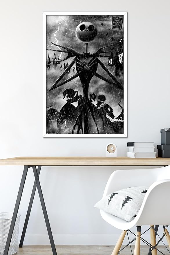 Trends International Disney Tim Burton's The Nightmare Before Christmas - Shadows Wall Poster, 34L x 22.4W, White Framed Version