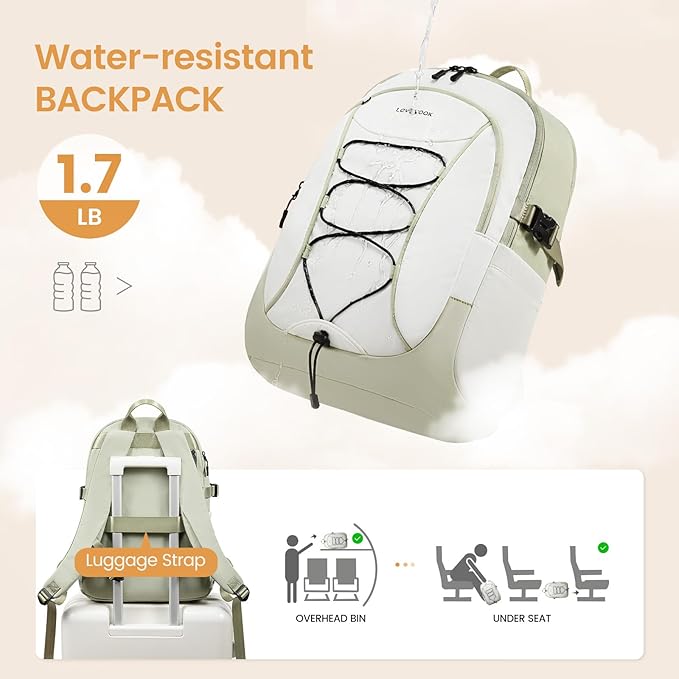 LOVEVOOK Mens Backpack with Giant Tumbler Holder Pocket,15.6 Inch Everyday Laptop Backpack Commuter Travel Work Computer Bag for Women,Casual Hiking College Teacher Back Pack Daypack,White-Bean Green