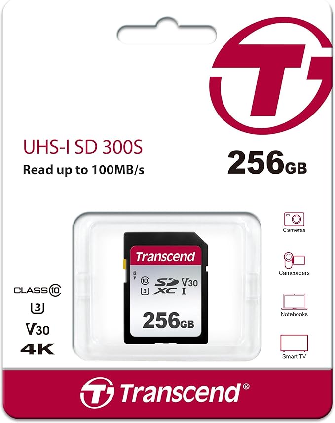 Transcend 256GB SDXC Memory Card, Up to 100MB/s, UHS-I U3 V30, 4K UHD & Full HD, Class 10 High-Speed SD Card for Canon, Nikon, Sony, Pentax, Kodak, Olympus, Panasonic Digital Cameras