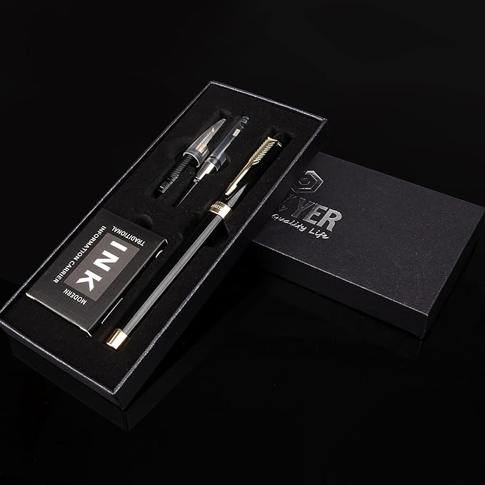 Fountain Pen with Fine Nib & Black Ink, Refillable & Elegant Bent Nib Design, Calligraphy Pens for Writing, Best Fountain Pen for Smooth & Fancy Writing (Red)