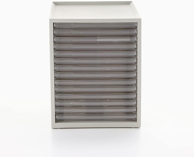 Iris Ohyama LCE-14S Ultra Shallow Type 14 Tiers A4 Letter Case, Stackable Up to 3 Tiers, Index Stickers, Drawer, Office Storage, Desk, Document Case, Storage Case, Envelopes, Clear, Storage, Tabletop,