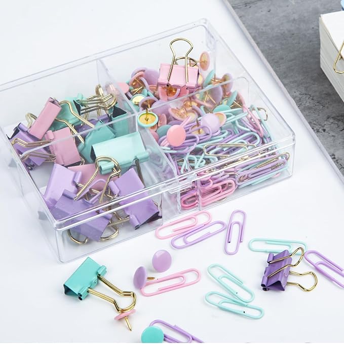 Cute Paper Clips Binder Clips Combo Set, Assorted Size Paper Clips for Office, Cute Office Supplies Set,