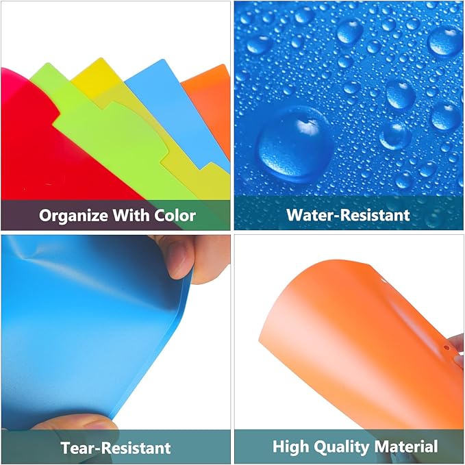 HABGP 3 Ring Binder Dividers with Tabs, 10PCS/2 Set Plastic Dividers for 3 Ring Binder, 5 Tab 3 Hole Punch Dividers Color Pages,Tabbed Index Dividers