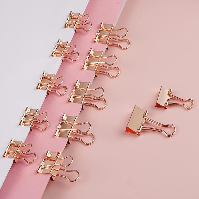 97 PCS Office Supplies for Women, Paper Clips, Binder Clips and Push Pins Set, Paperclips Thumb Tacks School and Home Desk Supplies, Desk Organized (Rose Gold)