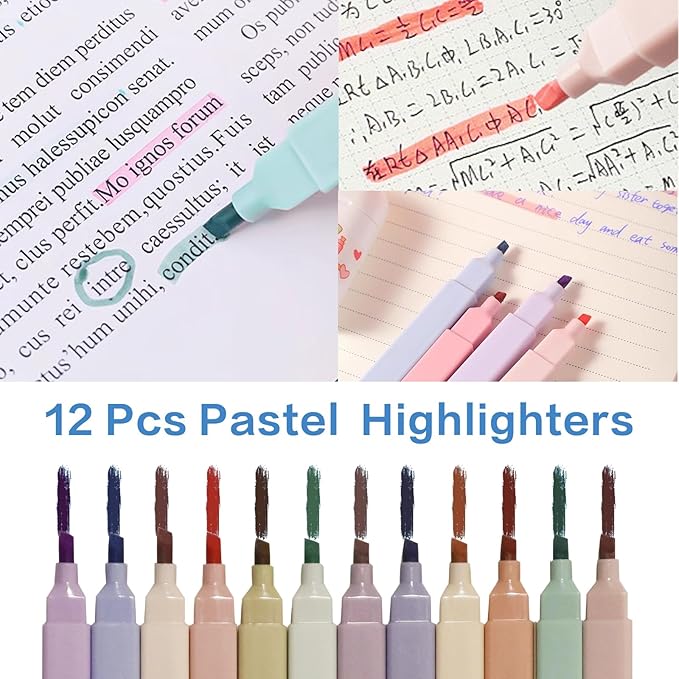 41 PCS Aesthetic School Supplies with Cute Pen Case, 5 Black Ink Gel Pens, 12 Pastel Highlighters, 6 Mechanical Pencils Set 0.5 & 0.7 mm for School Supplies Essentials (Purple)