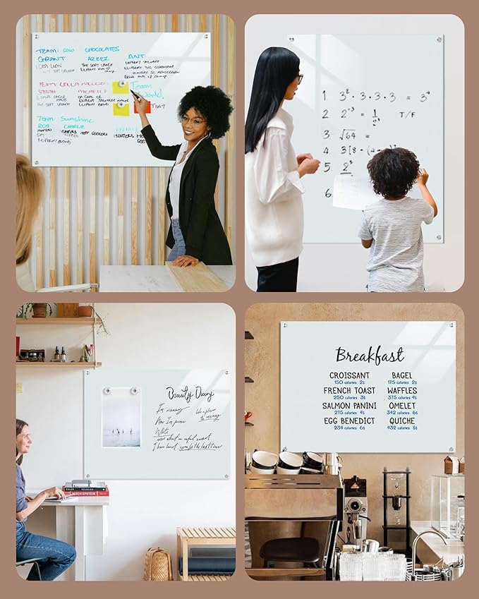 Mifuro Magnetic Glass Whiteboard,48"x36" Wall Mounted Frameless Dry Erase Board for Office, Home & School White