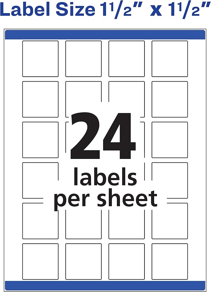 Avery Printable Blank Square Labels, 1.5" x 1.5", Matte White, 600 Customizable Labels (22805)
