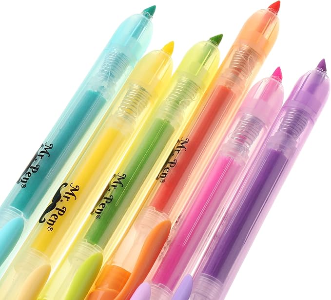 Mr. Pen- Retractable Highlighters, 6 Pack, Pastel Colors, Chisel Tip, No Smear Click Highlighter, Bible Journaling, Mild Markers, Pens