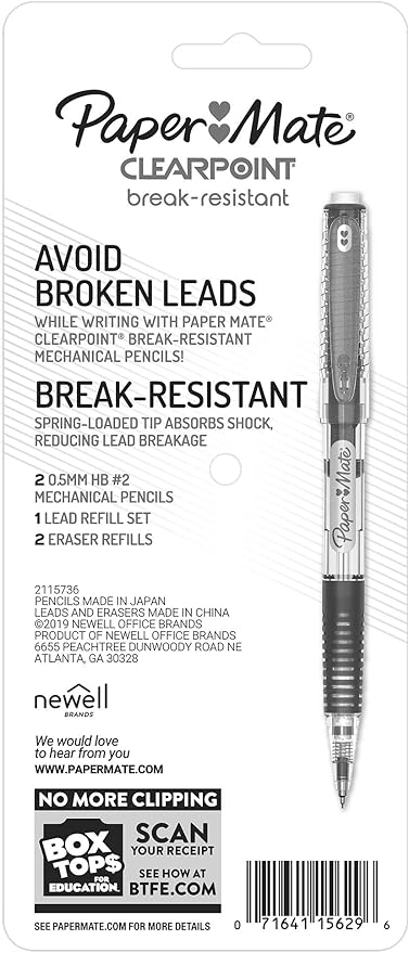 Paper Mate Clearpoint Mechanical Pencils 0.5mm Break Resistant HB #2 Lead School Supplies Art Supplies Drawing Sketching Pencils 2 Black 1 Lead Refill Set 2 Erasers