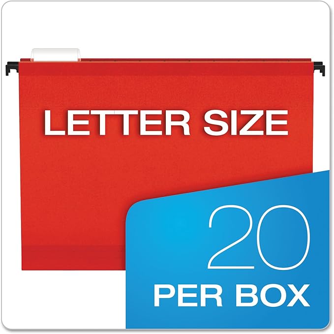 Pendaflex SureHook Extra Capacity Reinforced Hanging Folders, Letter Size, Assorted Colors, Total of 20 Folders per Box (6152X2 ASST)