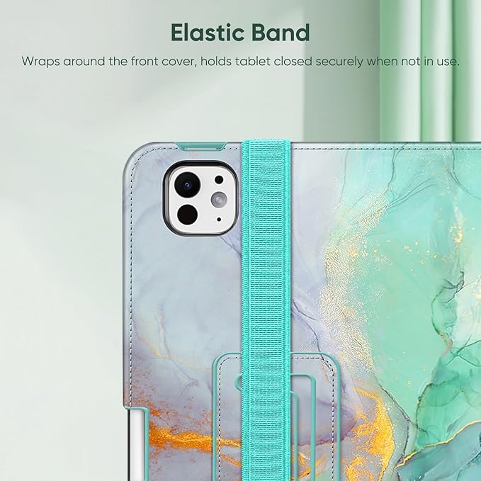 Fintie Folio Case for iPad Pro 11-inch (M5) 2025 / (M4) 2024 - Premium Vegan Leather Smart Stand Back Cover with Pencil Holder, Auto Wake/Sleep, Emerald Marble
