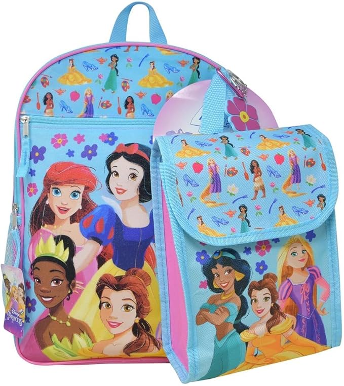 Disney Princess 16" Backpack 4pc Set with Lunch Kit, Key Chain & Carabiner