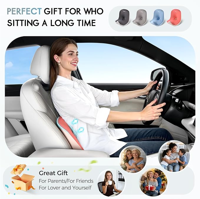 Car Seat Cushion and Lumbar Support Pillow, Larger Memory Foam Seat Cushion, Ergonomic L-Shaped Design Cushion for Back Pain Relief, Non-Slip Driving Cushion for Car, Office, Truck, Wheelchair-Pink