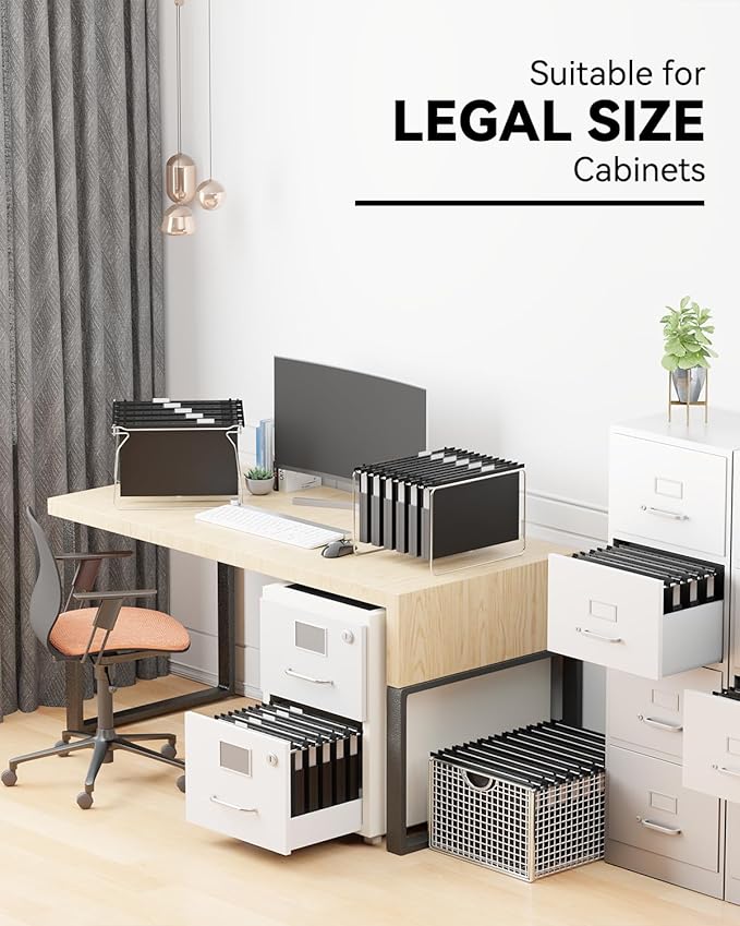 Ansook Plastic Legal Size Hanging File Folders,Reinforced 1" Expansion File Folder,12 Pack Accordion Folders,Heavy Duty File Cabinet Folder with 1/5 Insertable Tabs,Black Hanging Folders for Office