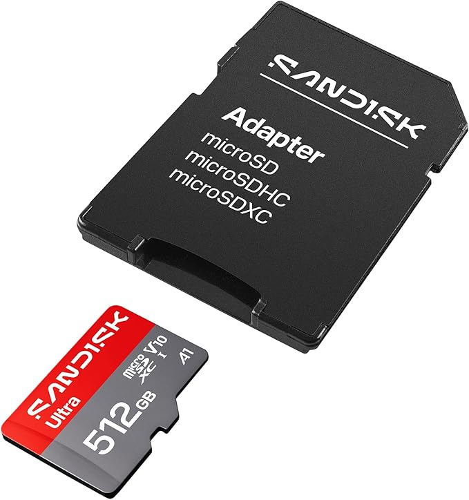 SANDISK 512GB Ultra microSD UHS-I Card - Up to 195MB/s Read Speed, Full HD Video, V10, U1, C10, A3 - SDSQUJQ-512G-GZ6MA