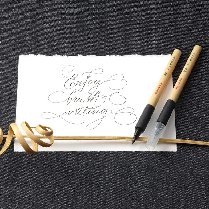 Kuretake Bimoji Fude Pen Fne, Hard brush tip,brush tip marking fude brush pen, for Calligraphy, lettering, illustration, Professional, Made in Japan