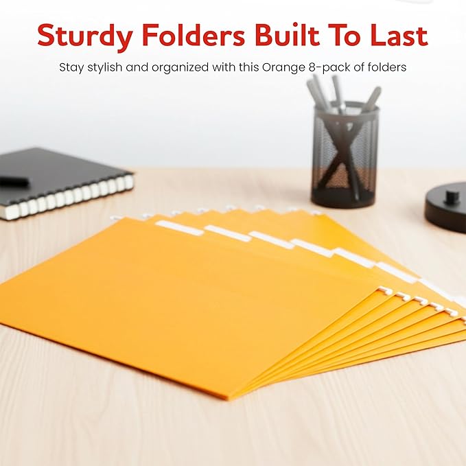 Orange Hanging File Folders – 8 Pack, Letter Size File Organization Folders for Home, Office, School & Filing Cabinets