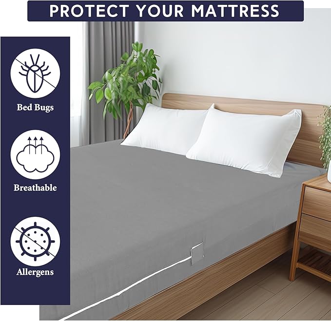 Zippered Mattress Fitted Protector Deep Mattress Encasement Soft Zipper Fitted Sheet Microfiber Bed Sheet Cover for Bed (Light Gray,Twin,12-16in)