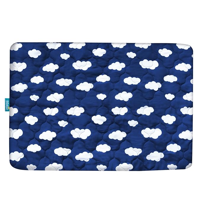 Pack and Play Mattress Protector Sheets Fitted Waterproof Pack and Play Mattress Pad Cover, Compatible with Graco Pack n Play & Dream On Me & Pamo Babe, Playpen/Playard Sheet, Navy Cloud, 39" x 27"