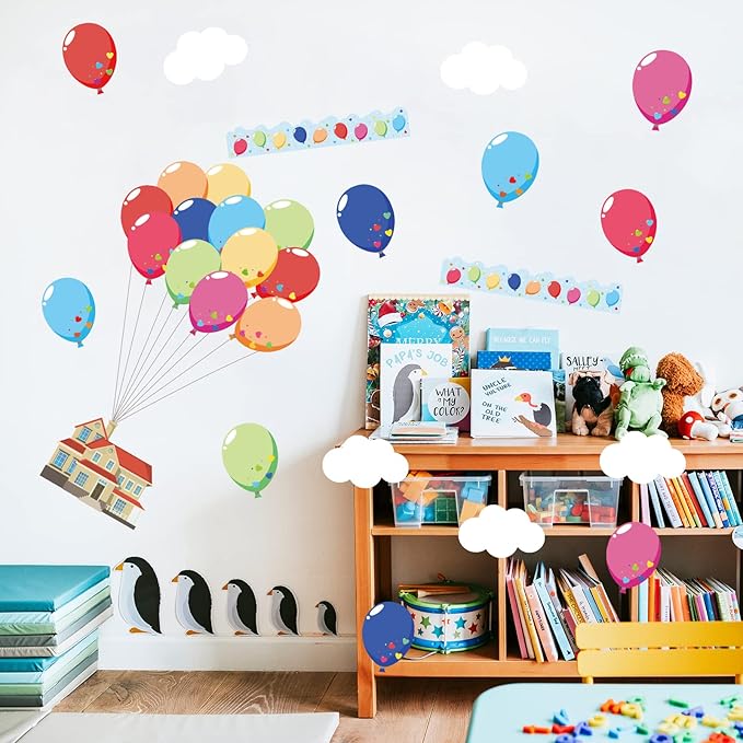 Colorful Balloons Bulletin Board Decoration Set Mix Balloon Borders Cutouts for Party School Classroom Door Welcome Bulletin Board Craft Home Wall(Adventure Balloons)
