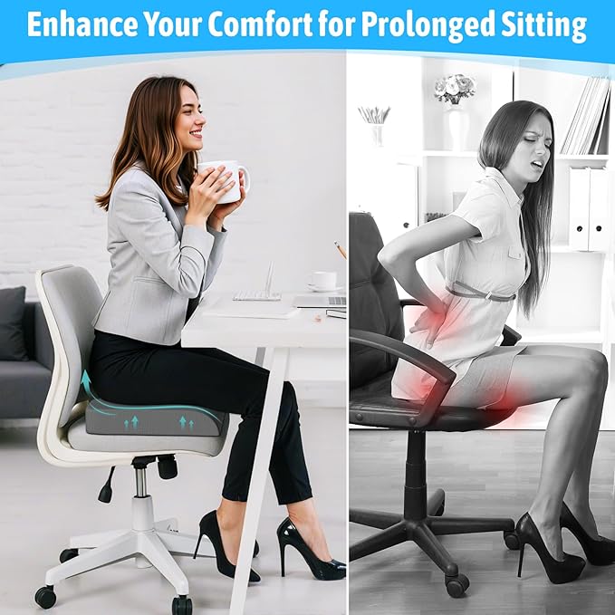 TranquilMoments Seat Cushion, Gel Wheelchair Seat Cushion,Ergonomic Chair Cushions for Office Chairs & Car, Relieve Sciatica, Back and Tailbone Pain, Removable Cover & Non - Slip Bottom, Grey