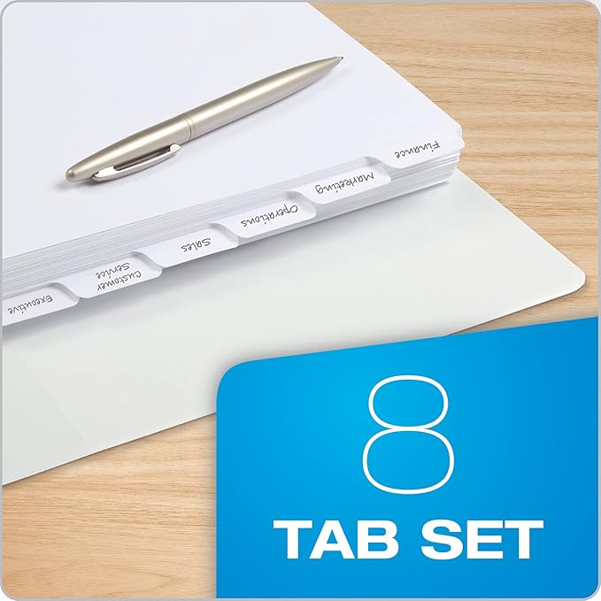 Oxford Binder Dividers for 3 Ring Binders,8-Tab Dividers,Write On Tabs,White Paper,80 Total,10 Count (Pack of 10)