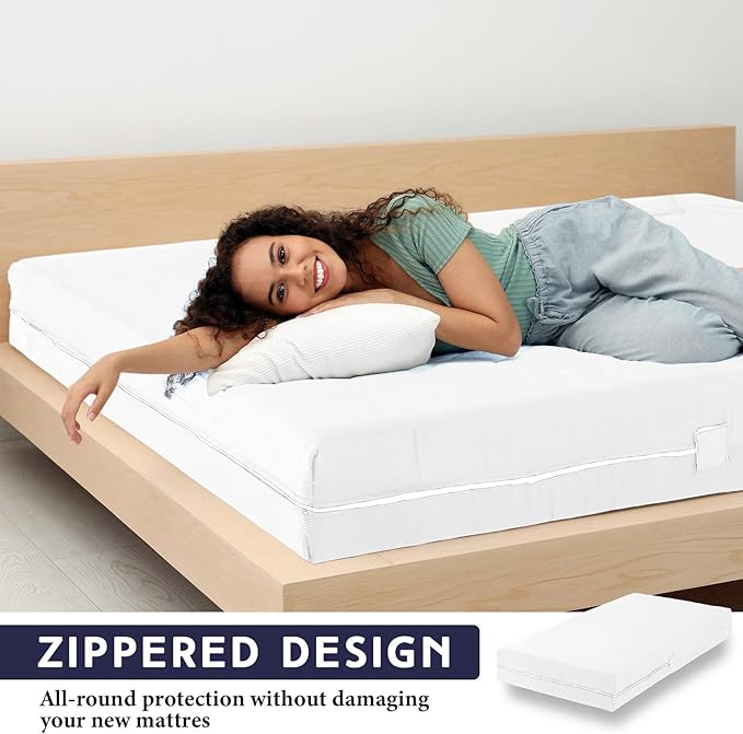 Zippered Mattress Fitted Protector Deep Mattress Encasement Soft Zipper Fitted Sheet Microfiber Bed Sheet Cover for Bed (White,Queen,12-16in)
