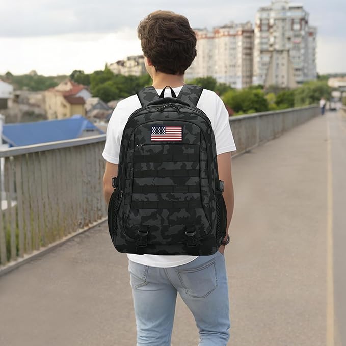 35L 19'' Camo Backpack for Boys - Waterproof Tactical Bookbag for 15.6" Laptop Sleeve & MOLLE System for School Camping Travel
