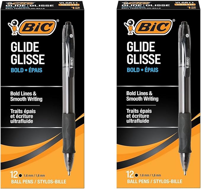 BIC VLGB11BK Velocity Retractable Ballpoint Pen, Black Ink, 1.6mm, Bold, Dozen (24)