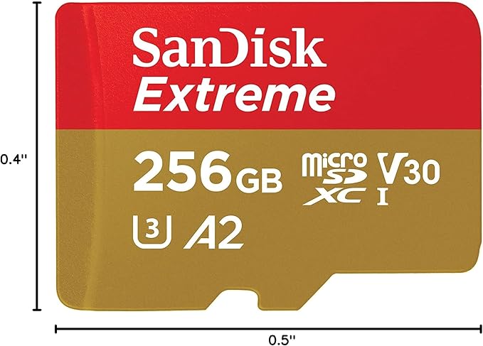 SanDisk 256GB Extreme microSDXC UHS-I Memory Card with Adapter - Up to 190MB/s, C10, U3, V30, 4K, 5K, A2, Micro SD Card - SDSQXAV-256G-GN6MA