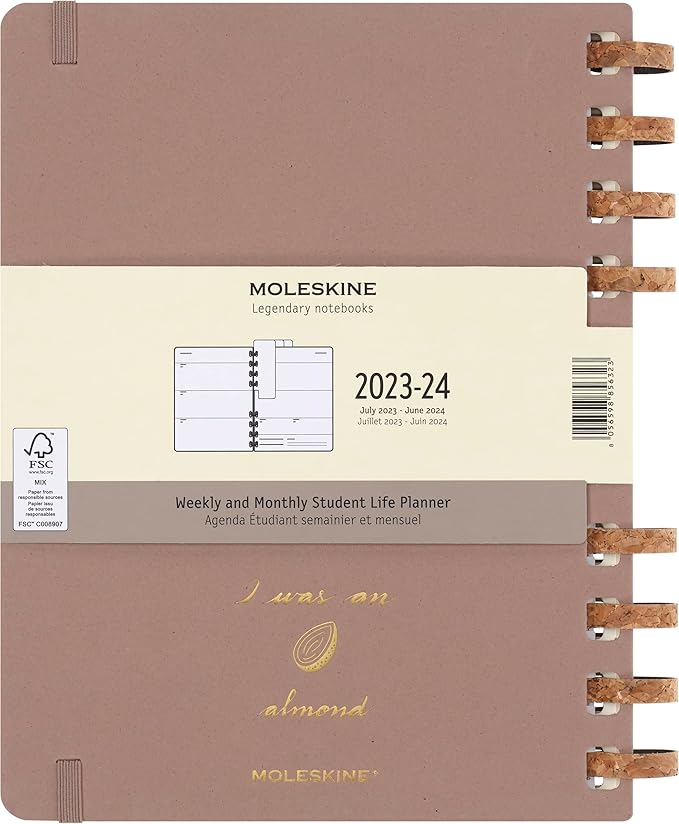 Moleskine 2024 Spiral Academic Planner, 12M, Extra Large, Crush Almond, Hard Cover (7.5 x 10)