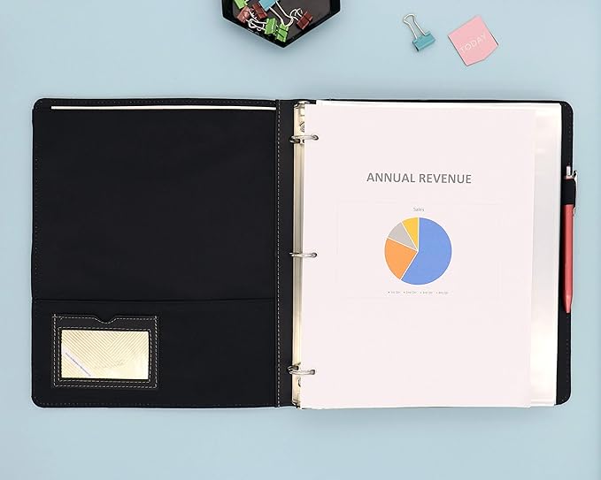 Blue Sky ProView Legacy Black 3 Ring Binder, Letter Size, 1", Textured Faux Leather Cover, Built-in Pockets, Holds 175 Sheets, 6-Pack (10504-C)
