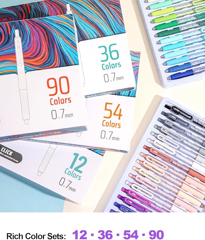 Acrylic Colored Pens Set, 12 Colors Retractable Gel Ink Pens, 0.7mm Fine Point Colorful Pen for Black Paper, Rock, Glass, Fabric and Art Crafts Supplies, Color Pen for Journaling Note Taking