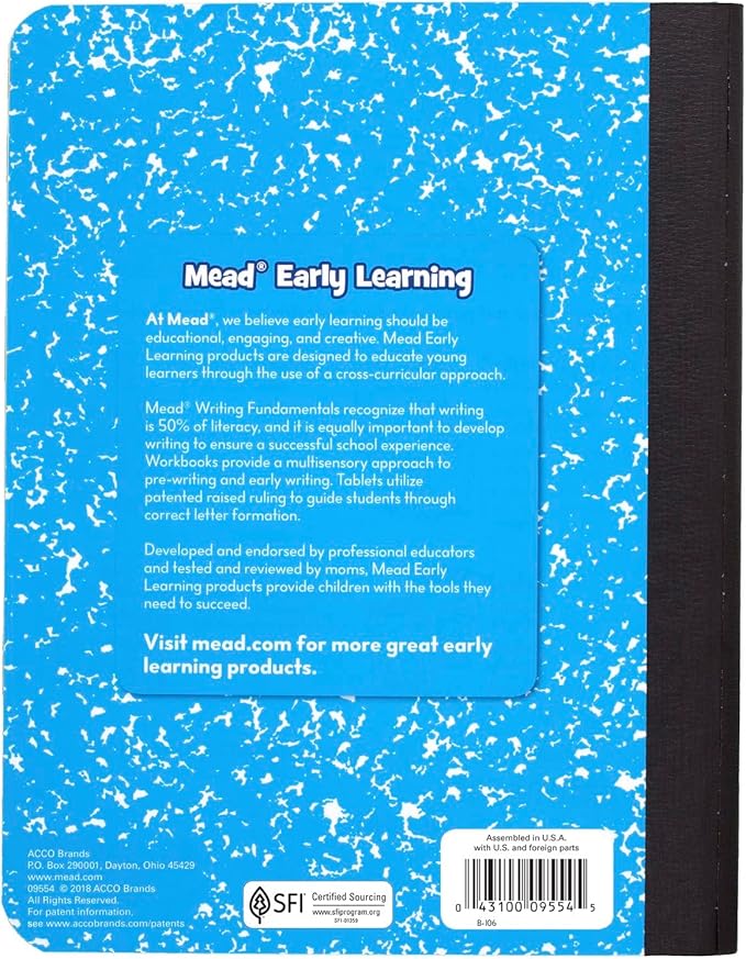 Mead Primary Journal, 12 Pack, Half Page Ruled, Grades K-2, 7-1/2" x 9-3/4", 100 Sheets per Journal, Assorted Colors (610052-ECM)