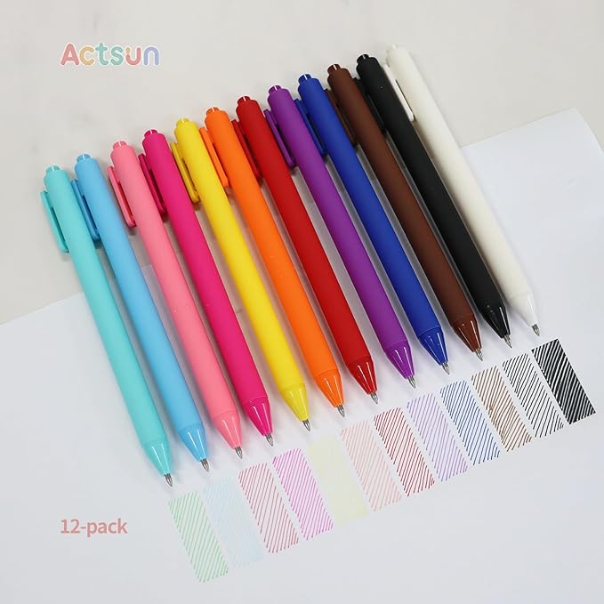 Colored Gel Pens, 12 Pcs Retractable Pastel Ink Colors, Cute Pens 0.7mm Fine Point Quick Drying for Writing Drawing Journaling Note Taking School Office Home