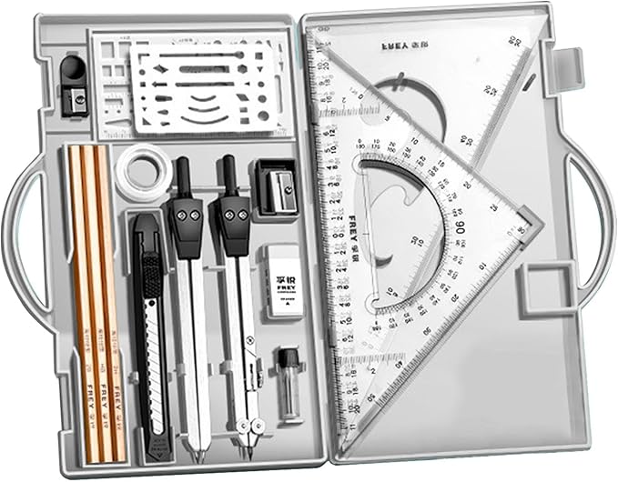 Professional Geometry Set(16Pcs) - Geometry Kit For Artists And Students | Geometry Set With Metal Rulers | Triangle Ruler Compass Protractor Set | Architecture Drawing Pencils Drafting Set