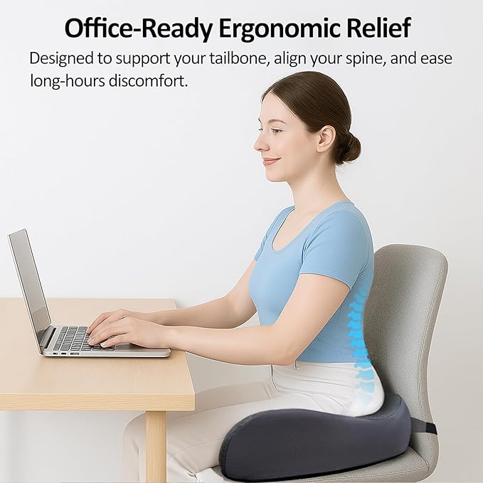 X Large Memory Foam Seat Cushions for Office Chairs, Long Sitting Pressure Relief Ergonomic Office Chair Cushion for Butt Coccyx Tailbone Sciatica, Car Seat Booster for Height (Smoky Gray)