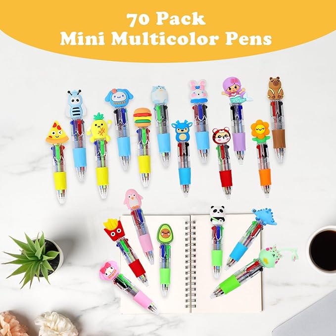 70 Pack Mini Multicolor Pens in One 4-in-1 Fun Pens Cute Ballpoint Pen Bulk for Birthdays Parties Fun Gifts Assorted Ink Kawaii Pen