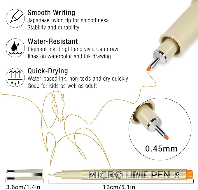 KERIFI 05 Micro Fineliner Drawing Art Pens: 12 Colors 0.45mm Multiliner Fine Liner Pens, Fine Point No Bleed Waterproof Archival Ink Pen Set for Bible Journal Watercolor Zentangle Kit Stuff Supplies