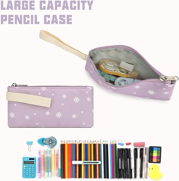 Flowers School Backpack for Girls, 3PCS Bookbags Set with Lunch Box Pencil Pouch Elementary Middle School Bag Laptop Back Packs (Daisy Purple)