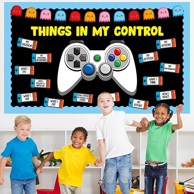Video Game Theme Classroom Bulletin Board Decorations Set Growth Mindset Mental Health Inspirational Cutouts for School Students Teachers Chalkboard Things in My Control Theme Wall Decor