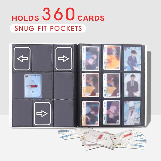 9-Pocket Trading Card Binder with Fixed Pages, 360-Pocket Card Album for Standard Size Cards, Side-Loading Card Holder for TCG, MTG, Sports, and Game Cards – Black