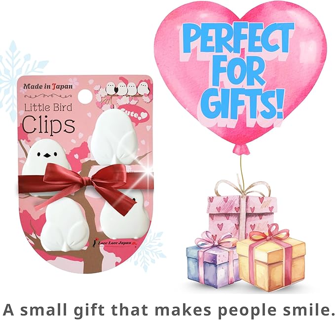 Cute Kawaii Little Bird Chip Clips – Mini Japanese Bag Clips, Set of 4 – Small Gift Idea, Strong Grip Food & Paper Clips – Made in Japan