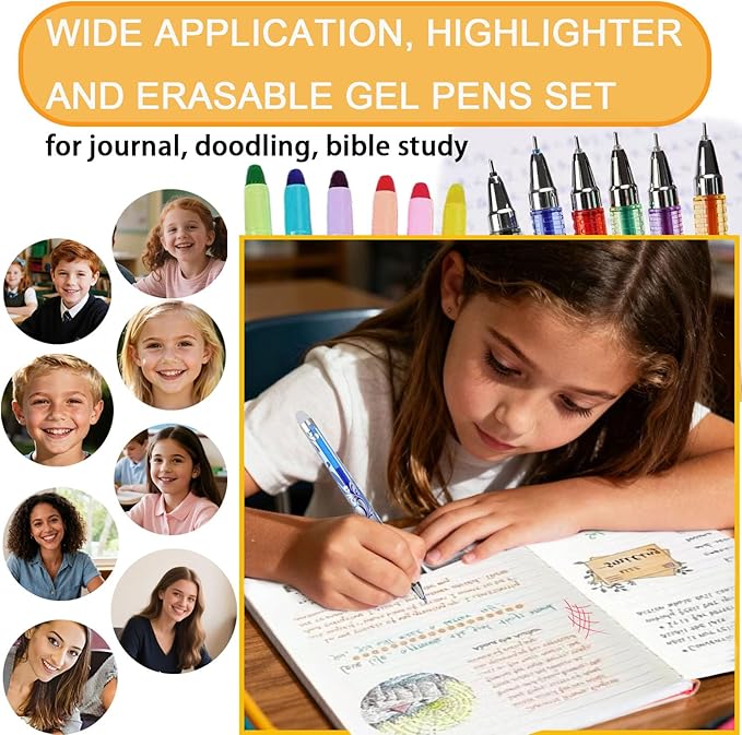 23 Pcs Aesthetic Highlighter and Erasable Pen Set, including 6 Bible Highlighters, 8 Erasable Pens, 8 Refills and 1 Eraser,No Bleed, Perfect for Bible Study Journaling Planner Notes School Supplies